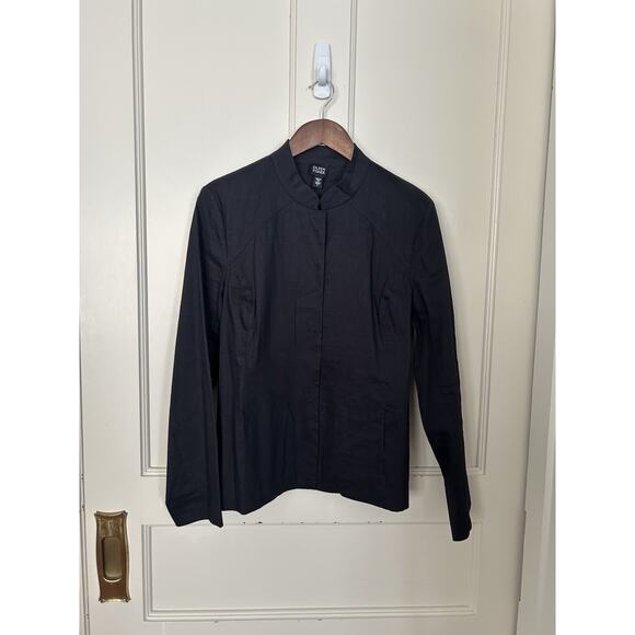 Eileen Fisher Linen Blend Snap Button Blazer Womens Size Large Black Classic - Picture 1 of 8
